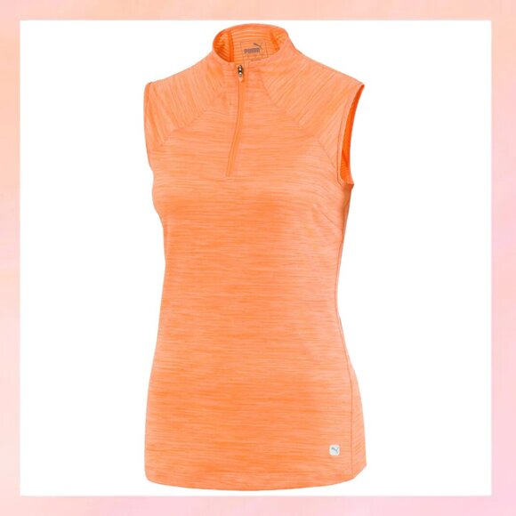 Puma Sleeveless Orange Golf Top - Lightweight & Breathable - Picture 1 of 5